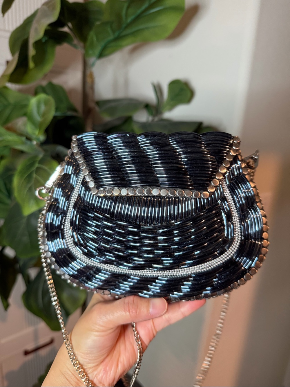 Ramla Navy Blue and Silver Clutch Crossbody Bag
